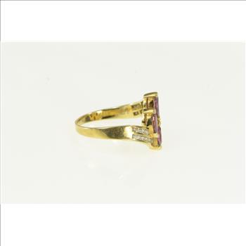 14K Marquise Natural Ruby Diamond Bypass Yellow Gold Ring, Size 6.75