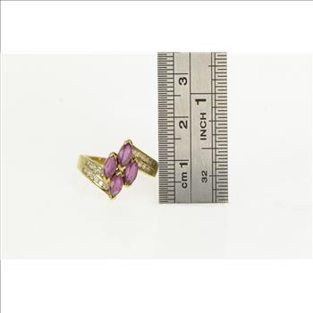 14K Marquise Natural Ruby Diamond Bypass Yellow Gold Ring, Size 6.75