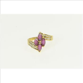 14K Marquise Natural Ruby Diamond Bypass Yellow Gold Ring, Size 6.75