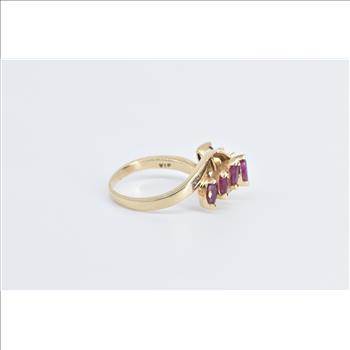 14K Marquise Ruby Baguette Diamond Bypass Yellow Gold Ring, Size 8