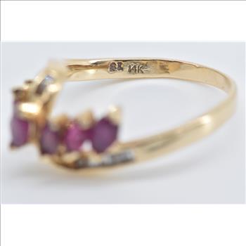 14K Marquise Ruby Baguette Diamond Bypass Yellow Gold Ring, Size 8