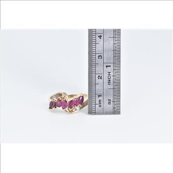 14K Marquise Ruby Baguette Diamond Bypass Yellow Gold Ring, Size 8