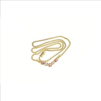 14K Marquise Ruby Diamond Chevron Square Chain Yellow Gold Necklace 17.25