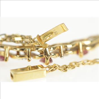 14K Marquise Ruby Diamond Chevron Square Chain Yellow Gold Necklace 17.25