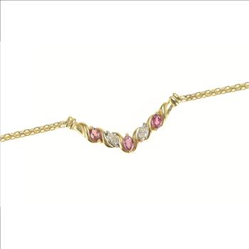 14K Marquise Ruby Diamond Chevron Square Chain Yellow Gold Necklace 17.25