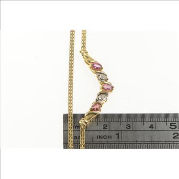 14K Marquise Ruby Diamond Chevron Square Chain Yellow Gold Necklace 17.25