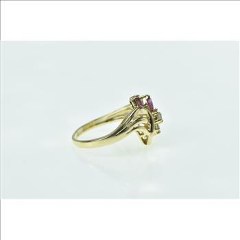 14K Marquise Ruby Diamond Freeform Cluster Yellow Gold Ring, Size 5.75