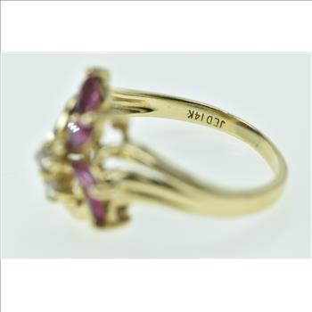 14K Marquise Ruby Diamond Freeform Cluster Yellow Gold Ring, Size 5.75