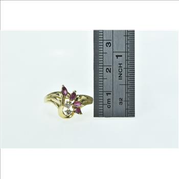 14K Marquise Ruby Diamond Freeform Cluster Yellow Gold Ring, Size 5.75