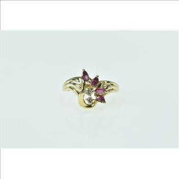 14K Marquise Ruby Diamond Freeform Cluster Yellow Gold Ring, Size 5.75