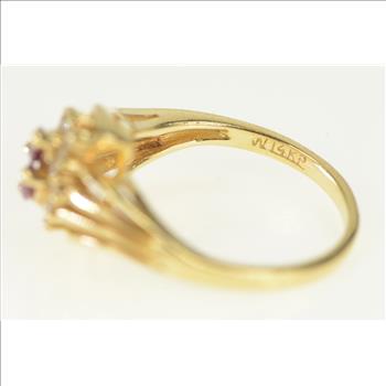 14K Marquise Ruby Diamond Halo Bypass Yellow Gold Ring, Size 6