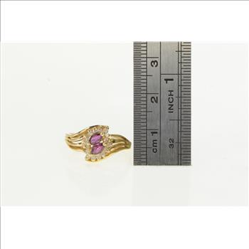 14K Marquise Ruby Diamond Halo Bypass Yellow Gold Ring, Size 6