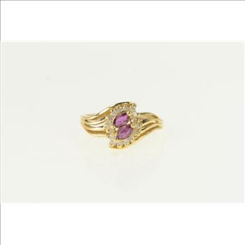 14K Marquise Ruby Diamond Halo Bypass Yellow Gold Ring, Size 6