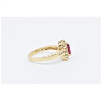 14K Marquise Ruby Diamond Halo Engagement Yellow Gold Ring, Size 7