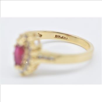14K Marquise Ruby Diamond Halo Engagement Yellow Gold Ring, Size 7