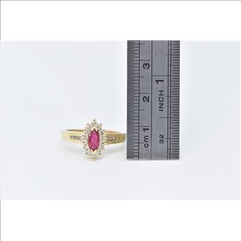 14K Marquise Ruby Diamond Halo Engagement Yellow Gold Ring, Size 7