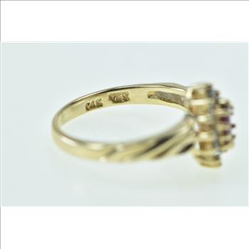 14K Marquise Ruby Diamond Halo Vintage Yellow Gold Ring, Size 4