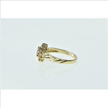 14K Marquise Ruby Diamond Halo Vintage Yellow Gold Ring, Size 4