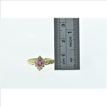 14K Marquise Ruby Diamond Halo Vintage Yellow Gold Ring, Size 4