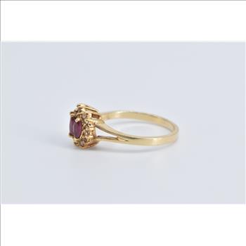 14K Marquise Ruby Diamond Halo Vintage Yellow Gold Ring, Size 6.5