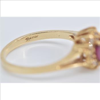 14K Marquise Ruby Diamond Halo Vintage Yellow Gold Ring, Size 6.5