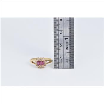 14K Marquise Ruby Diamond Halo Vintage Yellow Gold Ring, Size 6.5