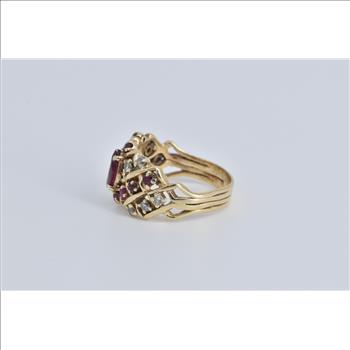 14K Marquise Ruby Natural Diamond Checkered Yellow Gold Ring, Size 7