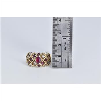 14K Marquise Ruby Natural Diamond Checkered Yellow Gold Ring, Size 7