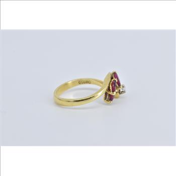 14K Marquise Ruby Natural Diamond Cluster Vintage Yellow Gold Ring, Size 6