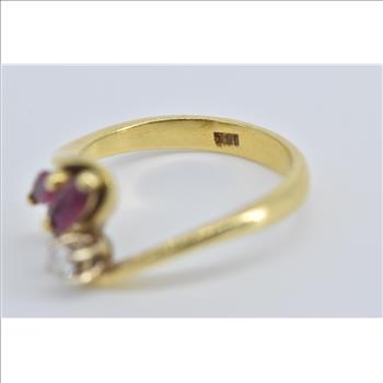 14K Marquise Ruby Natural Diamond Cluster Vintage Yellow Gold Ring, Size 6