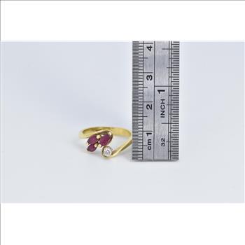 14K Marquise Ruby Natural Diamond Cluster Vintage Yellow Gold Ring, Size 6