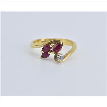 14K Marquise Ruby Natural Diamond Cluster Vintage Yellow Gold Ring, Size 6