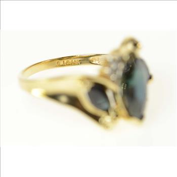 14K Marquise Sapphire Diamond Accent Bypass Yellow Gold Ring, Size 8