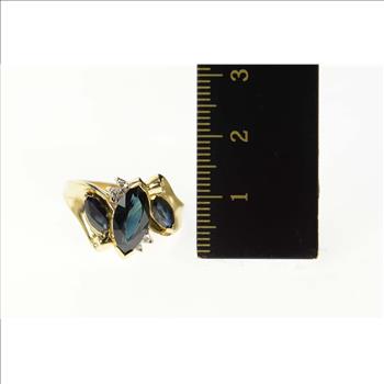 14K Marquise Sapphire Diamond Accent Bypass Yellow Gold Ring, Size 8