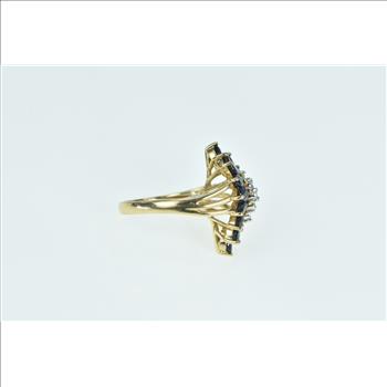 14K Marquise Sapphire Diamond Freeform Cluster Yellow Gold Ring, Size 6