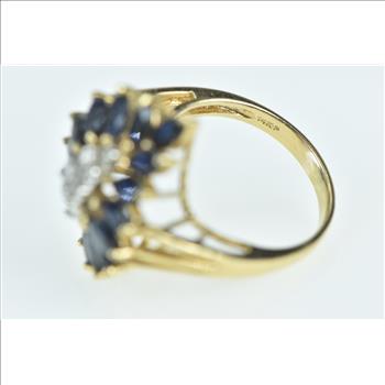 14K Marquise Sapphire Diamond Freeform Cluster Yellow Gold Ring, Size 6