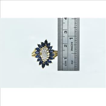 14K Marquise Sapphire Diamond Freeform Cluster Yellow Gold Ring, Size 6
