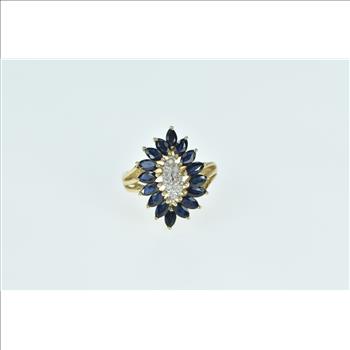 14K Marquise Sapphire Diamond Freeform Cluster Yellow Gold Ring, Size 6