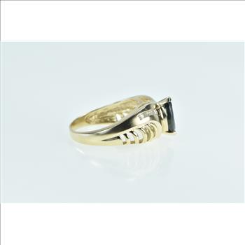 14K Marquise Sapphire Diamond Vintage Chevron Yellow Gold Ring, Size 8