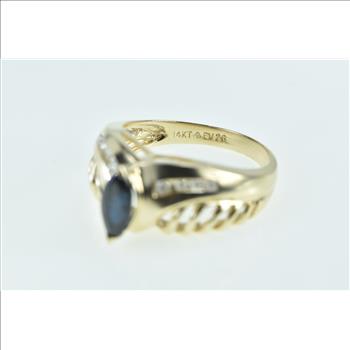 14K Marquise Sapphire Diamond Vintage Chevron Yellow Gold Ring, Size 8