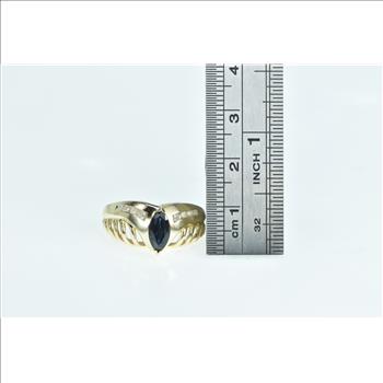 14K Marquise Sapphire Diamond Vintage Chevron Yellow Gold Ring, Size 8