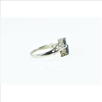 14K Marquise Sapphire Filigree Ornate Bypass White Gold Ring, Size 7