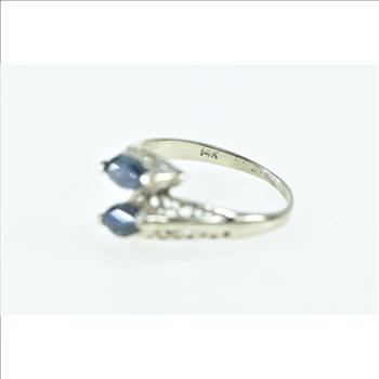 14K Marquise Sapphire Filigree Ornate Bypass White Gold Ring, Size 7