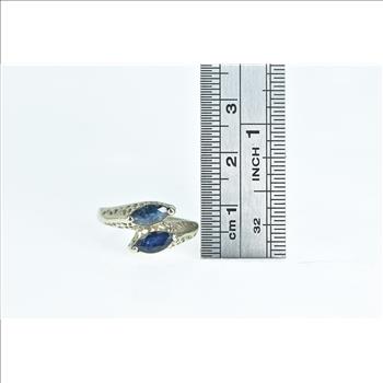 14K Marquise Sapphire Filigree Ornate Bypass White Gold Ring, Size 7