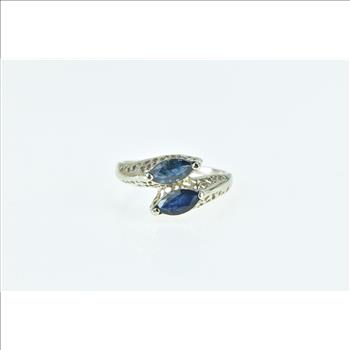 14K Marquise Sapphire Filigree Ornate Bypass White Gold Ring, Size 7