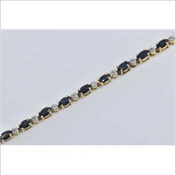 14K Marquise Sapphire Natural Diamond Tennis Yellow Gold Bracelet 7.25