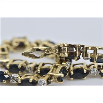 14K Marquise Sapphire Natural Diamond Tennis Yellow Gold Bracelet 7.25