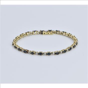 14K Marquise Sapphire Natural Diamond Tennis Yellow Gold Bracelet 7.25