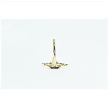 14K Marquise Sapphire Squared Diamond Halo Yellow Gold Ring, Size 6.75