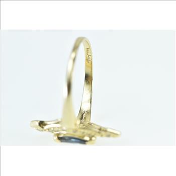 14K Marquise Sapphire Squared Diamond Halo Yellow Gold Ring, Size 6.75
